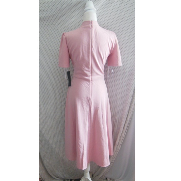 NEW MAGGY LONDON Shell PINK Short Sleeve NECKTIE Fit & Flare MIDI DRESS 2 (fit 4 - Picture 6 of 8